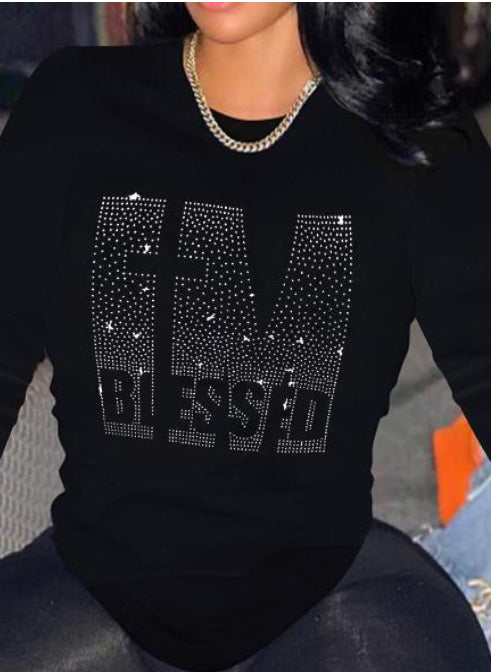 I'm Blessed Rhinestone Long Sleeve Top
