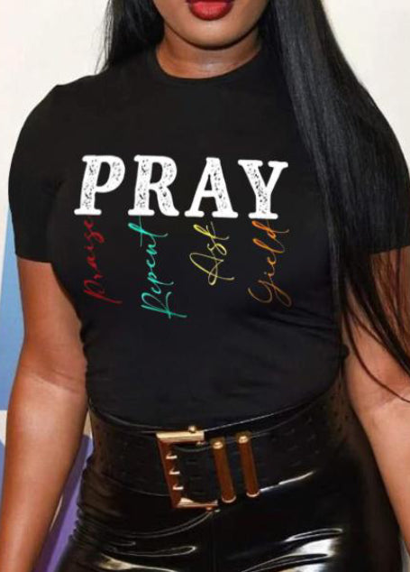 Plus Size Pray Print Shirt