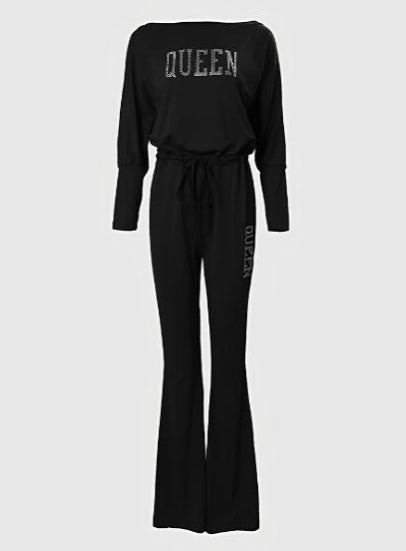 Off Shoulder Rhinestone Pattern Jumpsuit