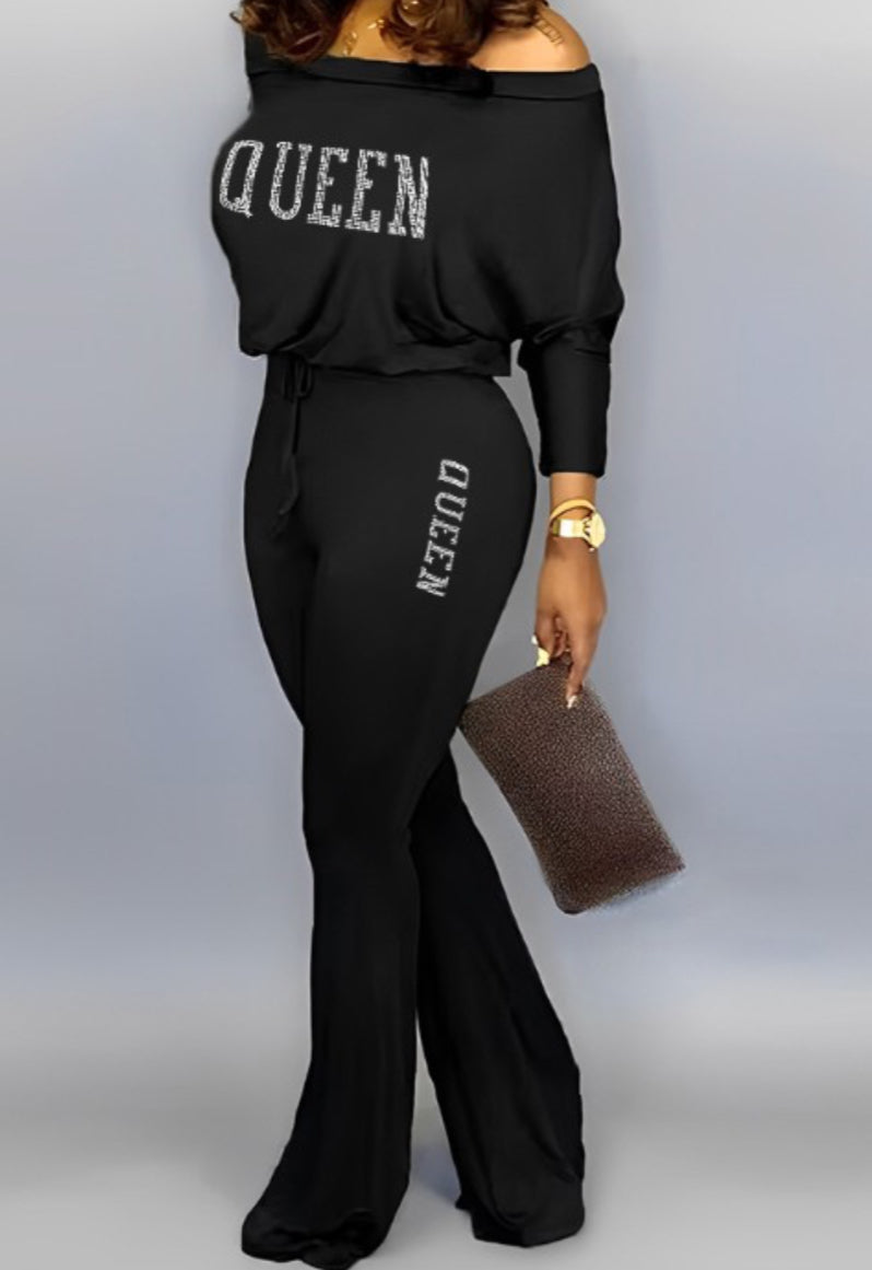 Off Shoulder Rhinestone Pattern Jumpsuit