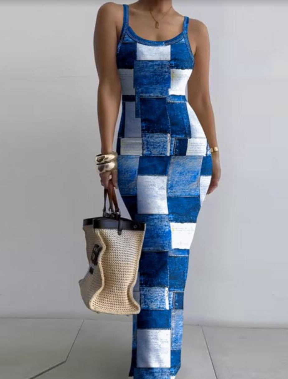 Denim Print Bodycon Dress
