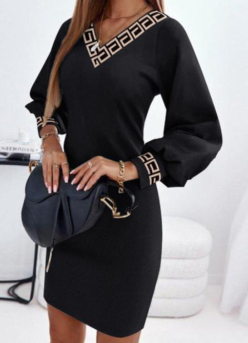 Geometric Lantern Sleeve Dress