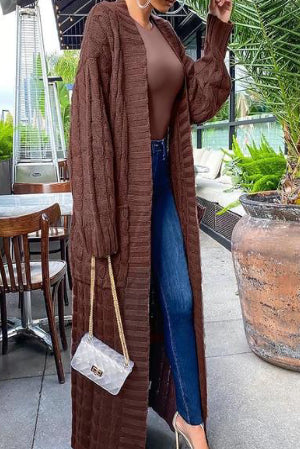 Coffee Brown Long Cable Knit Cardigan