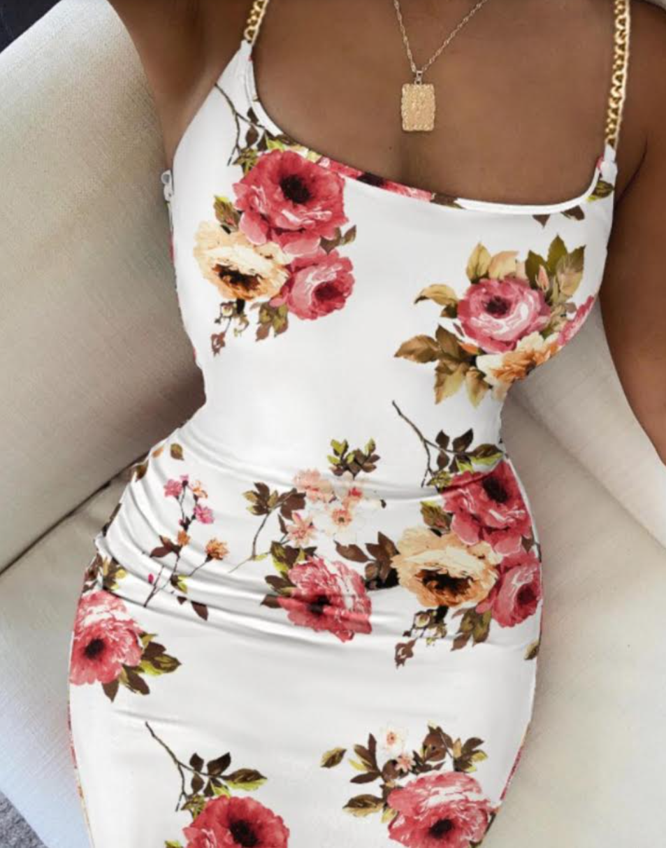 Floral Print Chain Bodycon Dress