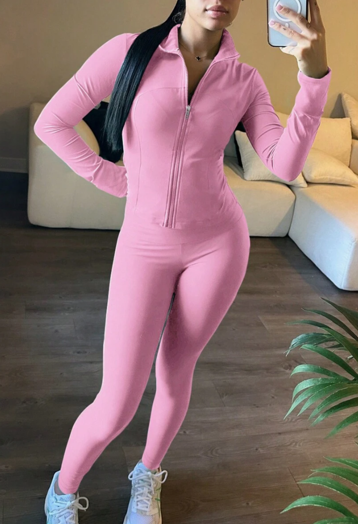 Pink Fitted Jacket Set